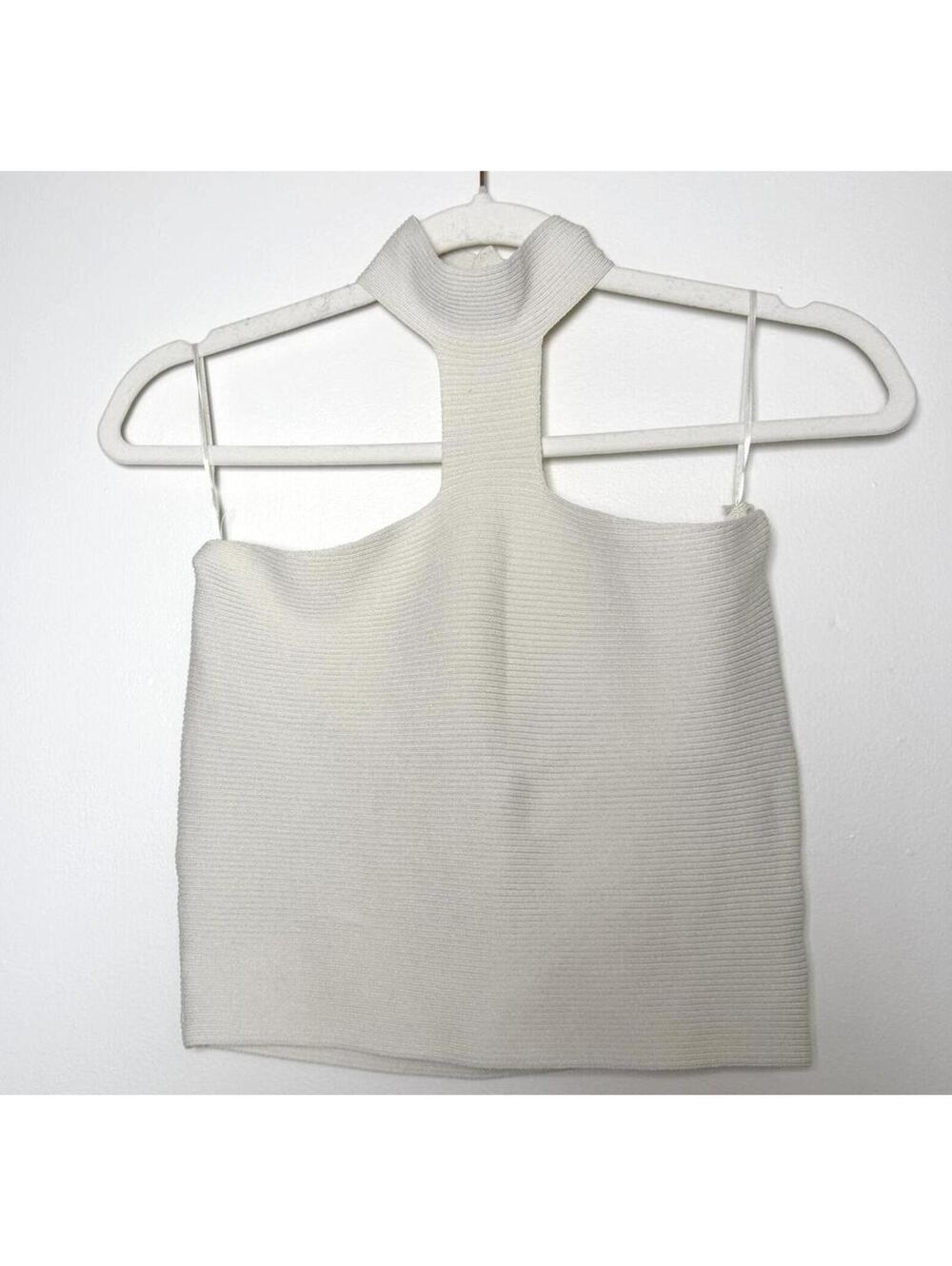 Vestique Cream Ribbed Halter Crop Top – Medium - Picture 2 of 5